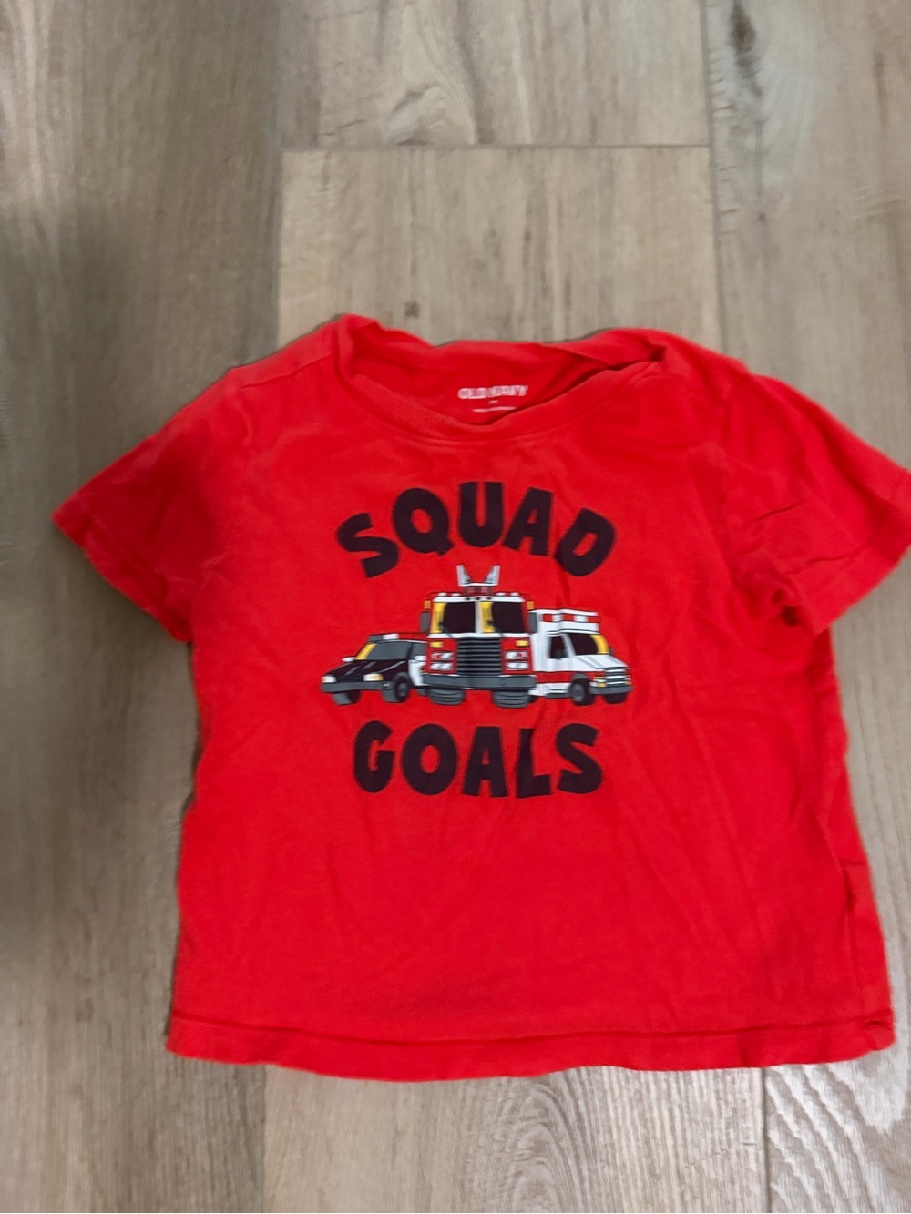 Red 'Squad Goals' Kids T-Shirt with Firetruck Graphic 3T